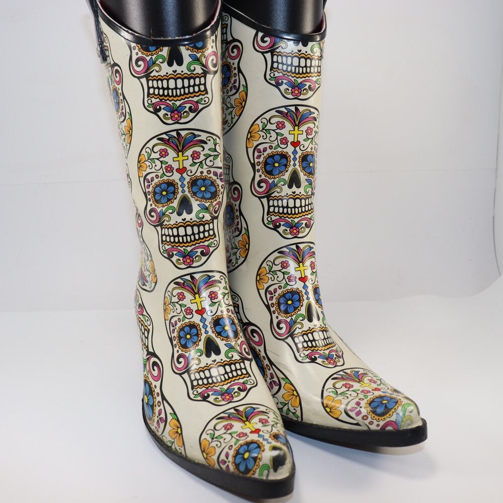 Blazin Roxx Sugar Skull Rain Boots Women's 7 Día de los Muertos Western‎